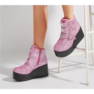 LUCKY STEP Women Platform Chunky Ankle Boots - Round Toe Zipper Wedges High 8.5